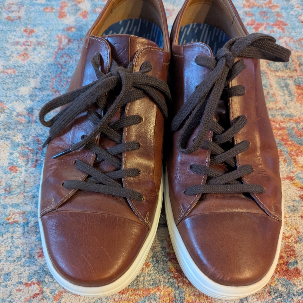 Ecco Soft 7 Brown Leather Shoes Men's 46 US 12-12.5 Casual LaceUp Diff Insoles - Picture 3 of 13